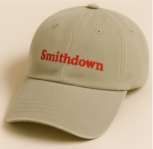 Beige cap with 'Smithdown' embroidered in red on a beige background