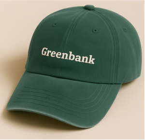 Green cap with 'Greenbank' text on a beige background