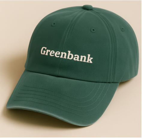 Green cap with 'Greenbank' text on a beige background